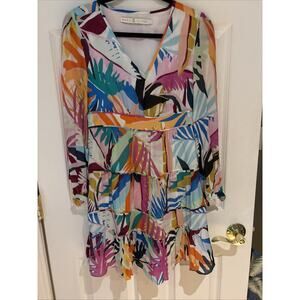 Marie Oliver Silk Tiered Dress Sz 0 multi color floral print silk Long Sleeves